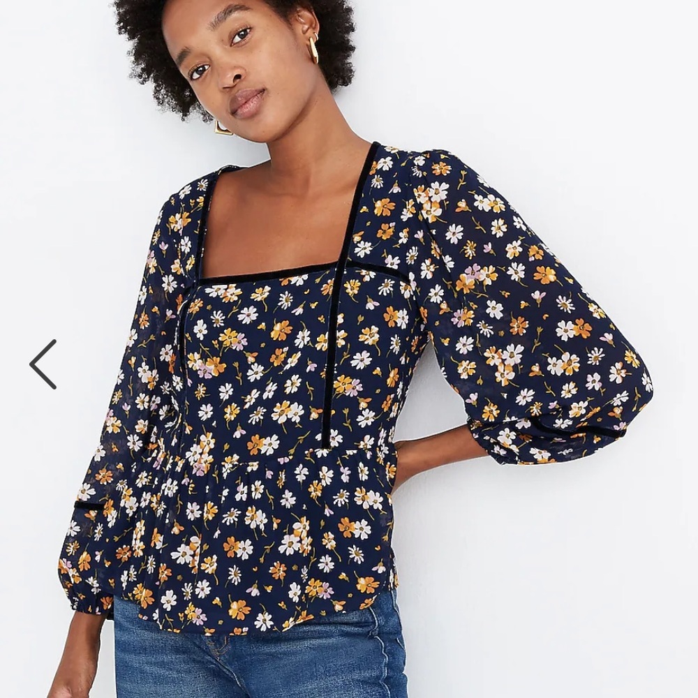 Madewell Velvet-Trimmed Square-Neck Top in Petal Party size XS